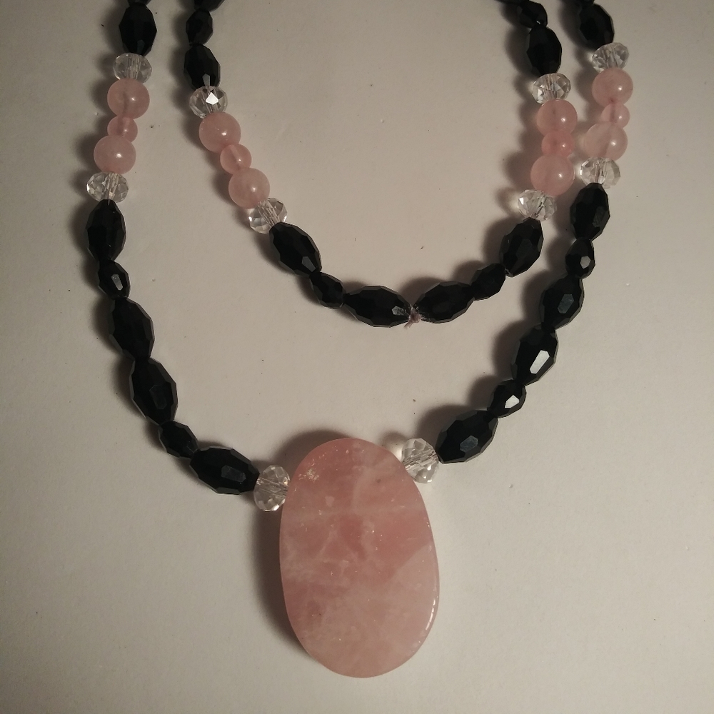 Rose quartz/ swavorski crystal handmade necklace